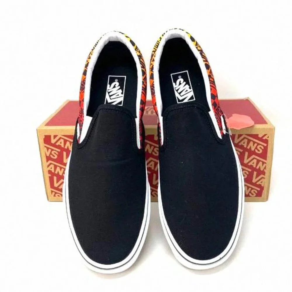 💖MEGA SALE💖VANS Classic Slip On Flame Black VN0A4U382N5 Women's Shoes Canvas